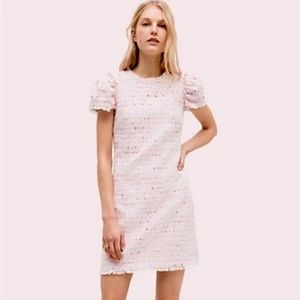 KATE SPADE Flutter Sleeve Tweed Shift Dress Pink Size 0 NWOT